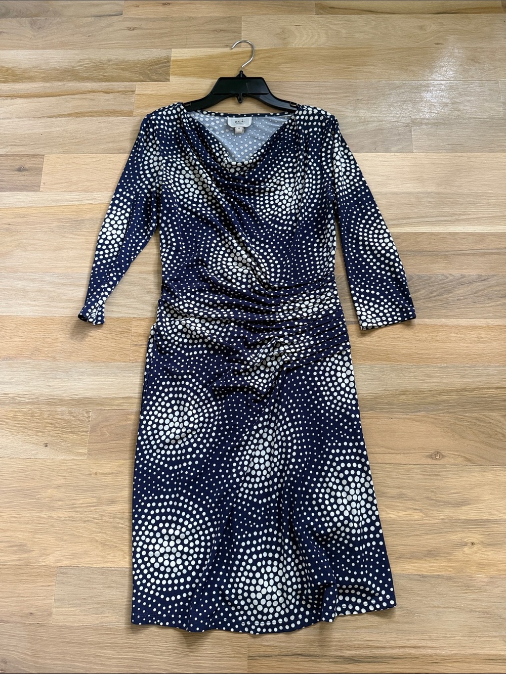 ECI Navy Blue and Cream Polka Dot Dress